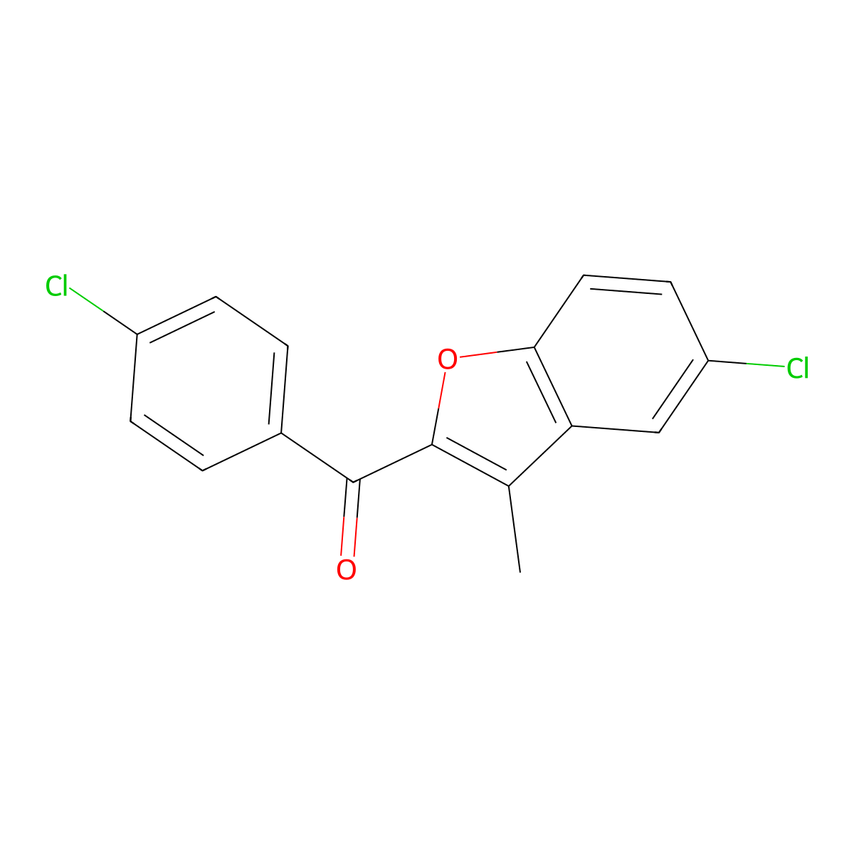 (5-Chloro-3-methyl-1-benzofuran-2-yl)(4-chlorophenyl)methanone molecular structure, CAS 131866-23-4