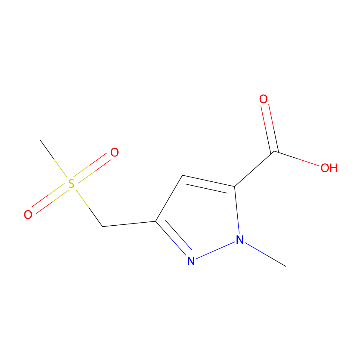3-(methanesulfonylmethyl)-1-methyl-1H-pyrazole-5-carboxylic acid molecular structure, CAS 1318758-46-1