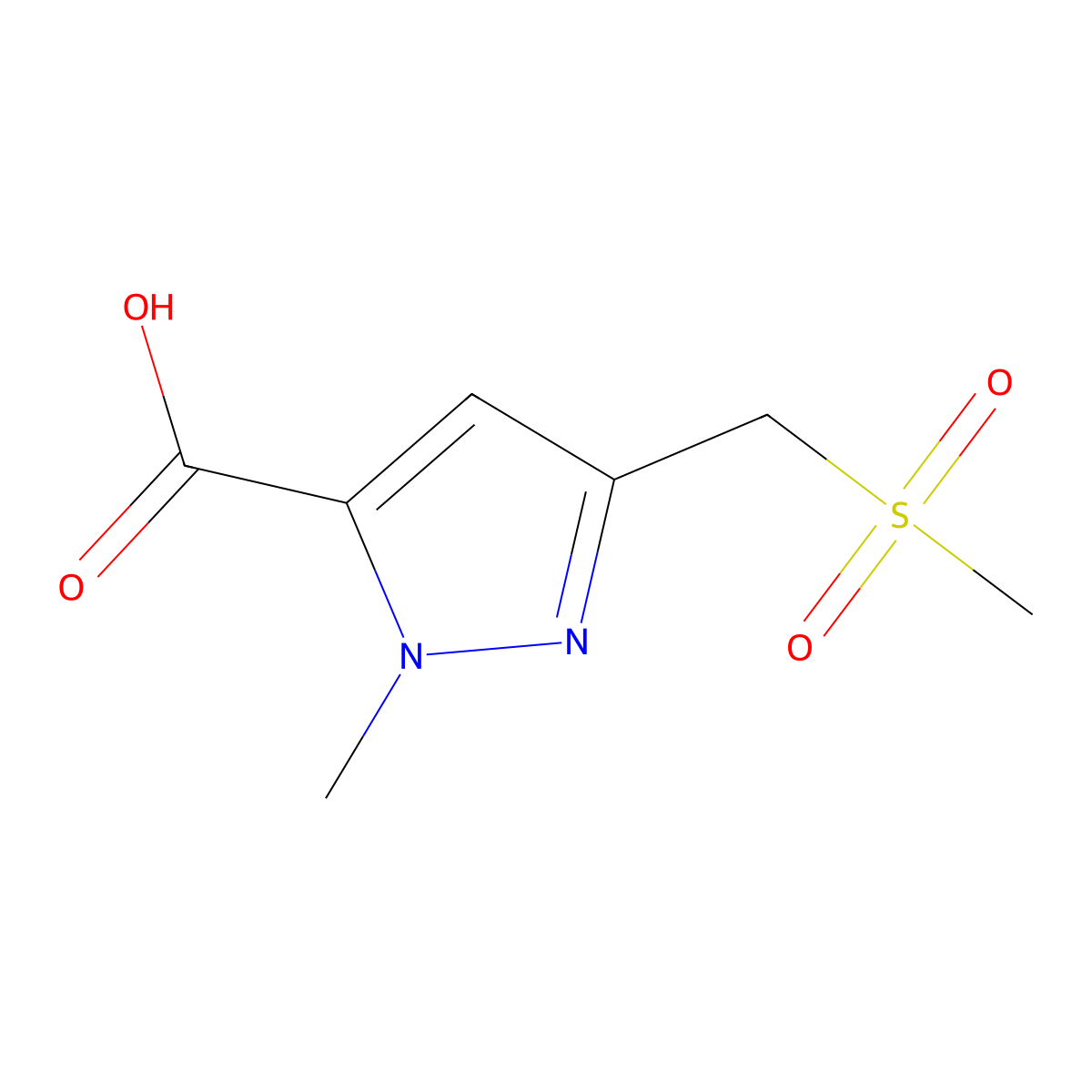 3-(methanesulfonylmethyl)-1-methyl-1H-pyrazole-5-carboxylic acid molecular structure, CAS 1318758-46-1