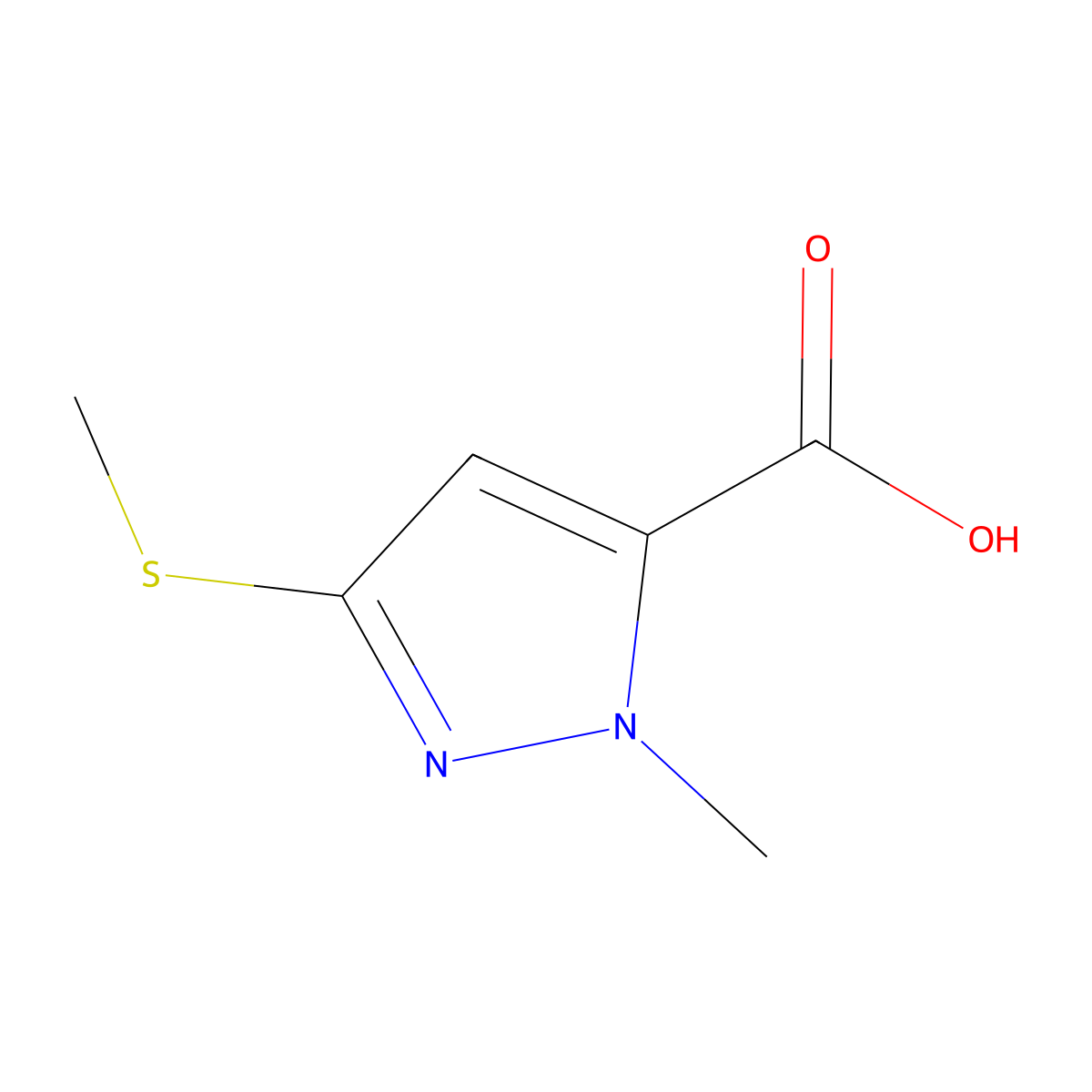 1-methyl-3-(methylsulfanyl)-1H-pyrazole-5-carboxylic acid molecular structure, CAS 1318758-51-8