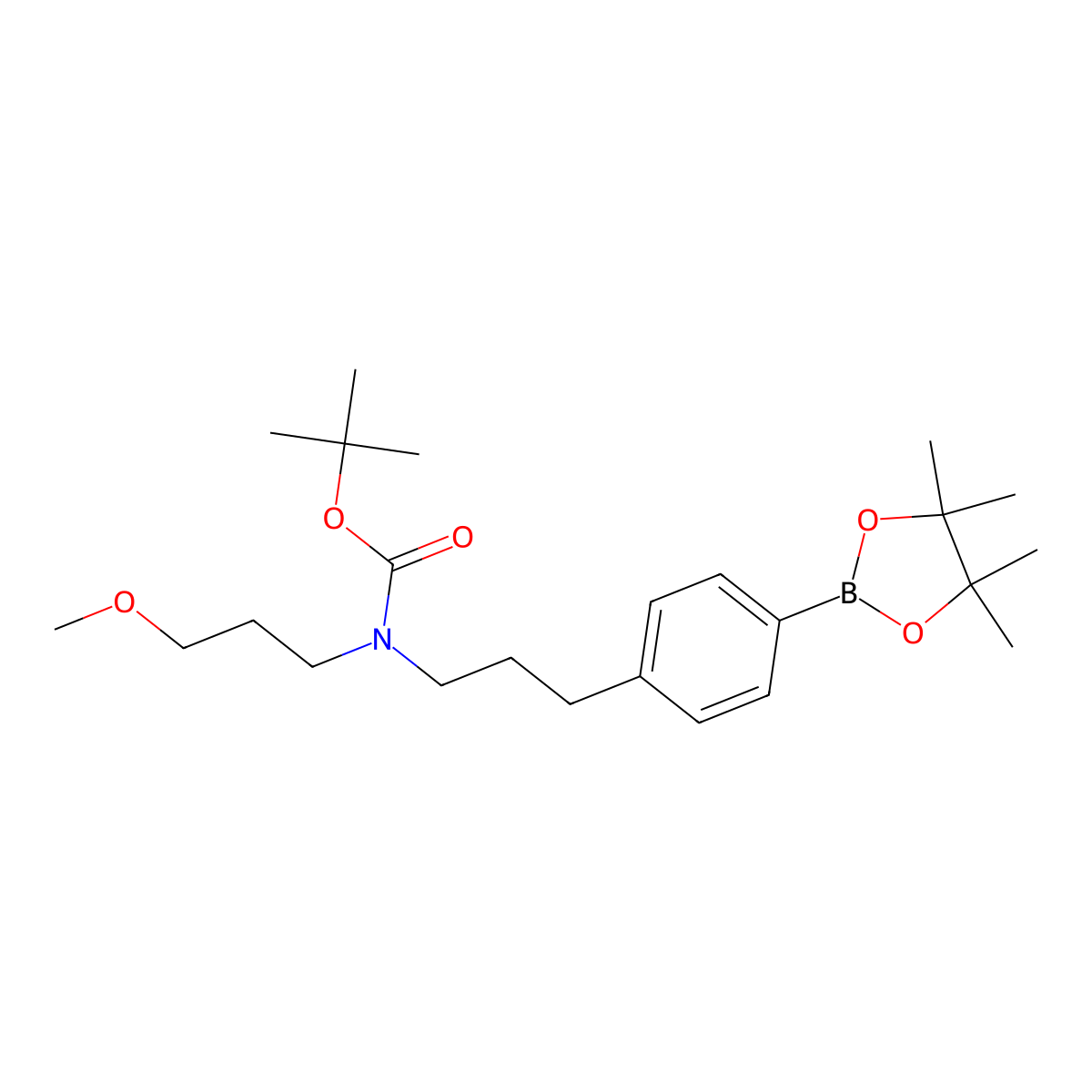 (3-Methoxy-propyl)-3-[4-(4,4,5,5-tetramethyl-[1,3,2]dioxaborolan-2-yl)-phenyl]-propyl-carbamic acid tert-butyl ester molecular structure, CAS 1318792-82-3