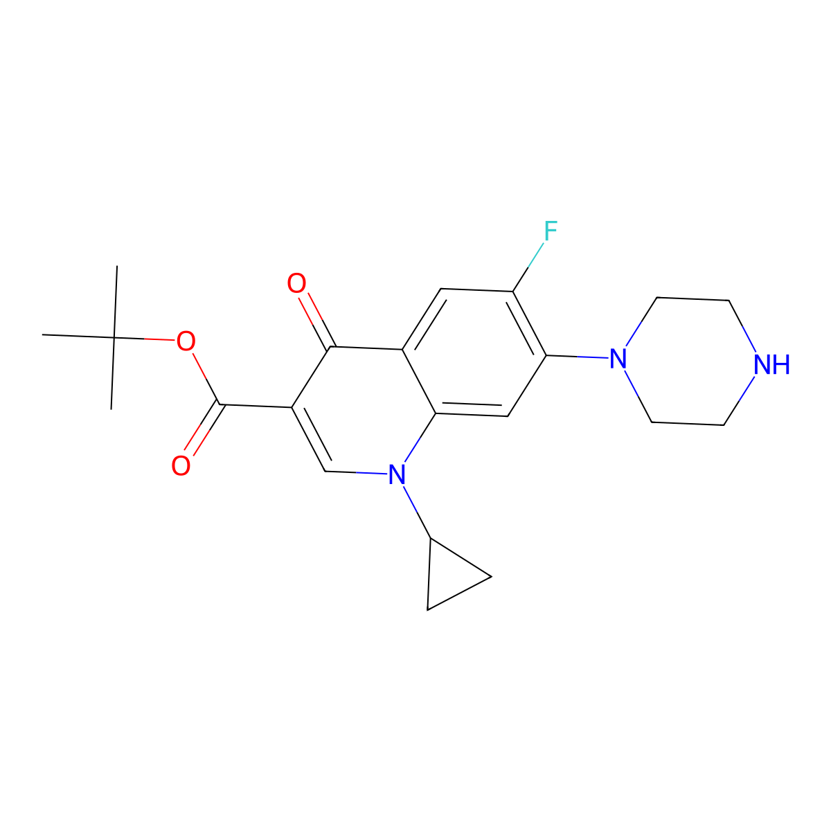 Tert-butyl 1-cyclopropyl-6-fluoro-4-oxo-7-(piperazin-1-yl)-1,4-dihydroquinoline-3-carboxylate molecular structure, CAS 131887-06-4