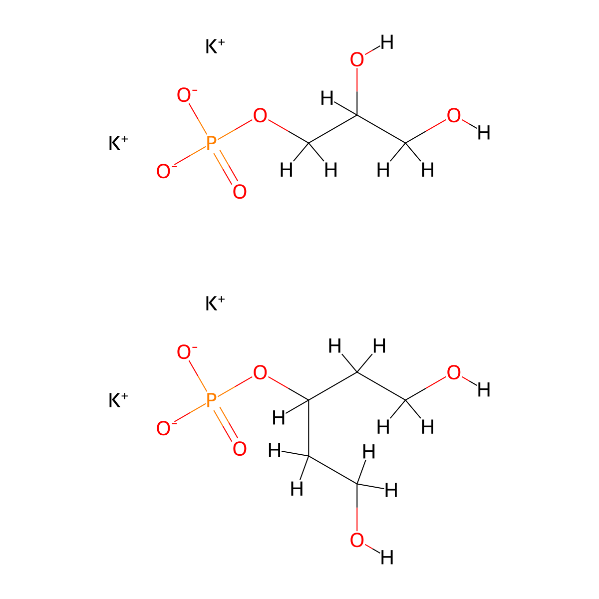 Potassium glycerophosphate trihydrate molecular structure, CAS 1319-70-6