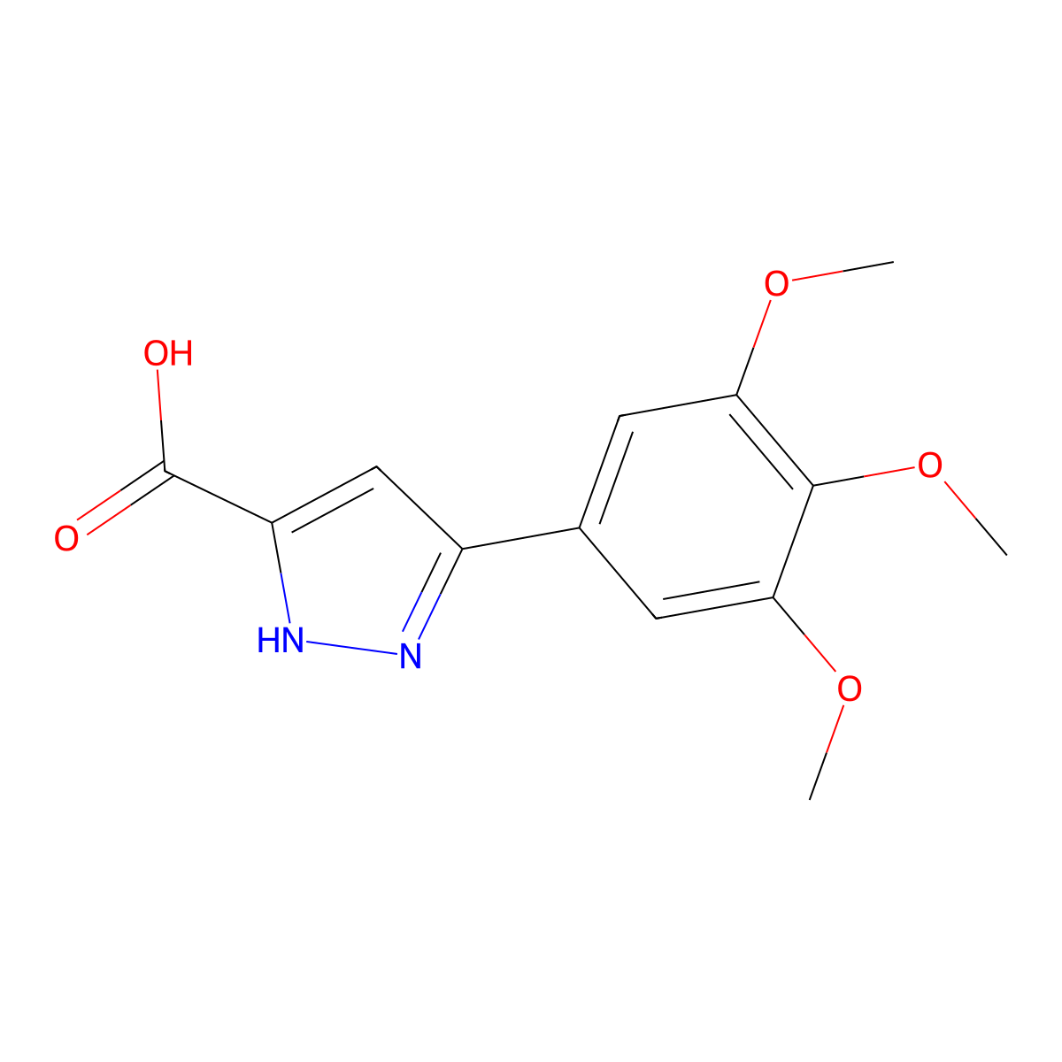 3-(3,4,5-trimethoxyphenyl)-1H-pyrazole-5-carboxylic acid molecular structure, CAS 1319125-29-5
