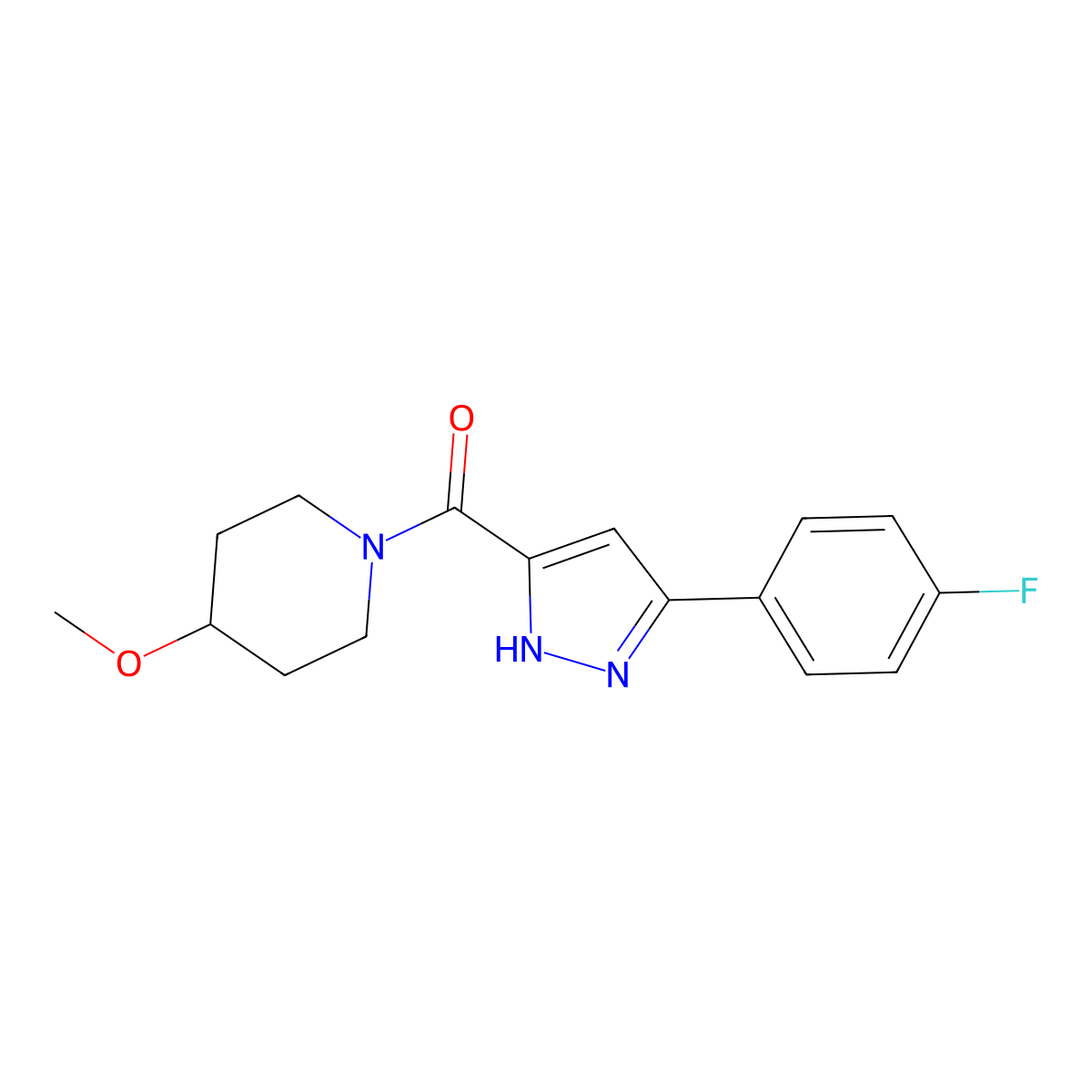 1-[5-(4-fluorophenyl)-1H-pyrazole-3-carbonyl]-4-methoxypiperidine molecular structure, CAS 1319128-06-7