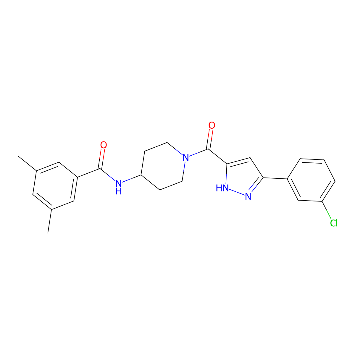N-(1-(3-(3-chlorophenyl)-1H-pyrazole-5-carbonyl)piperidin-4-yl)-3,5-dimethylbenzamide molecular structure, CAS 1319128-16-9