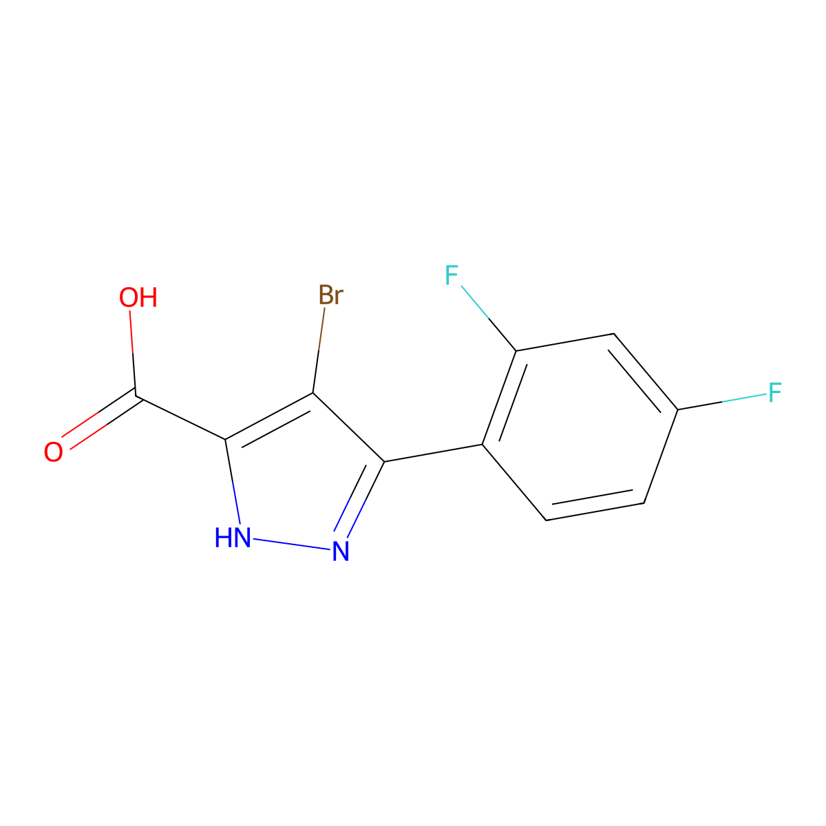 4-bromo-3-(2,4-difluorophenyl)-1H-pyrazole-5-carboxylic acid molecular structure, CAS 1319131-99-1