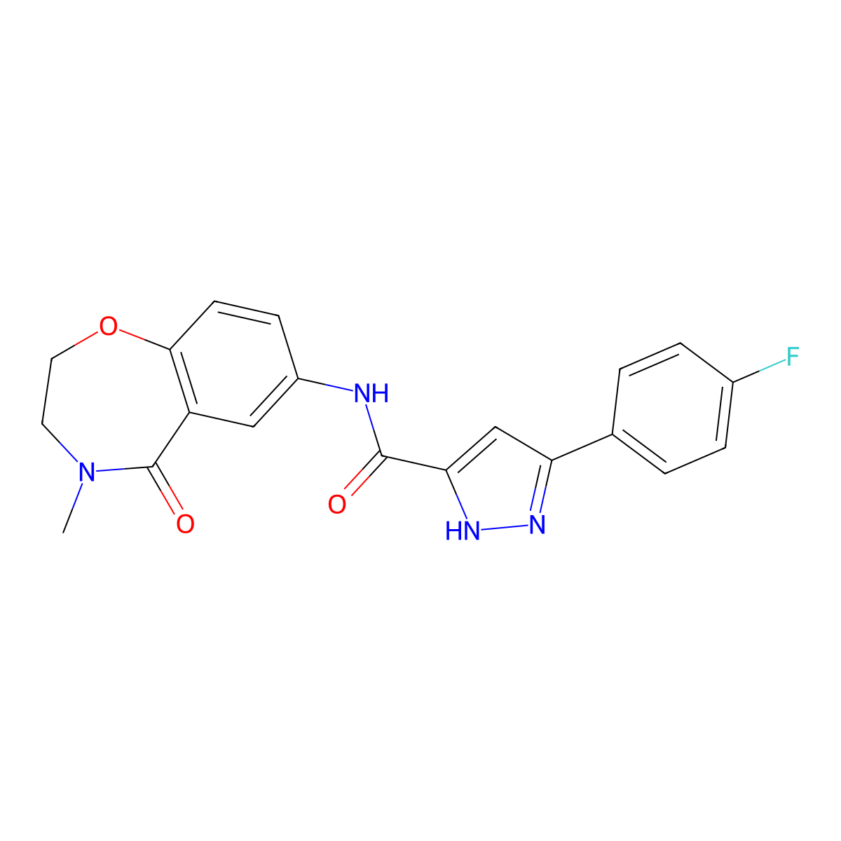 3-(4-fluorophenyl)-N-(4-methyl-5-oxo-2,3,4,5-tetrahydrobenzo[f][1,4]oxazepin-7-yl)-1H-pyrazole-5-carboxamide molecular structure, CAS 1319141-70-2