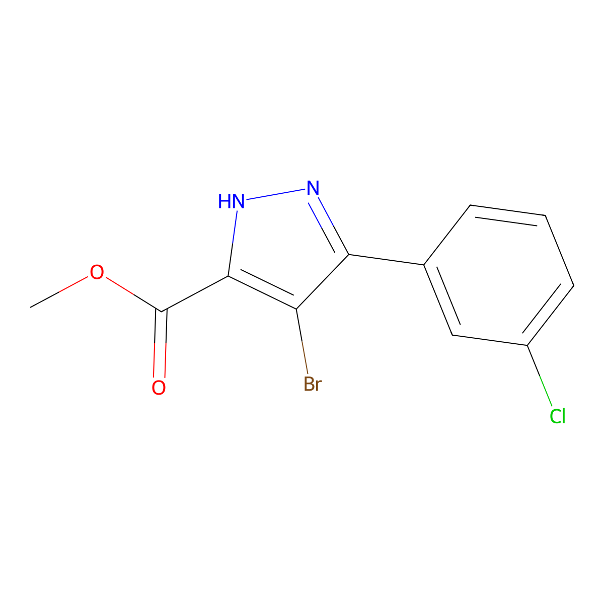 methyl 4-bromo-3-(3-chlorophenyl)-1H-pyrazole-5-carboxylate molecular structure, CAS 1319143-37-7