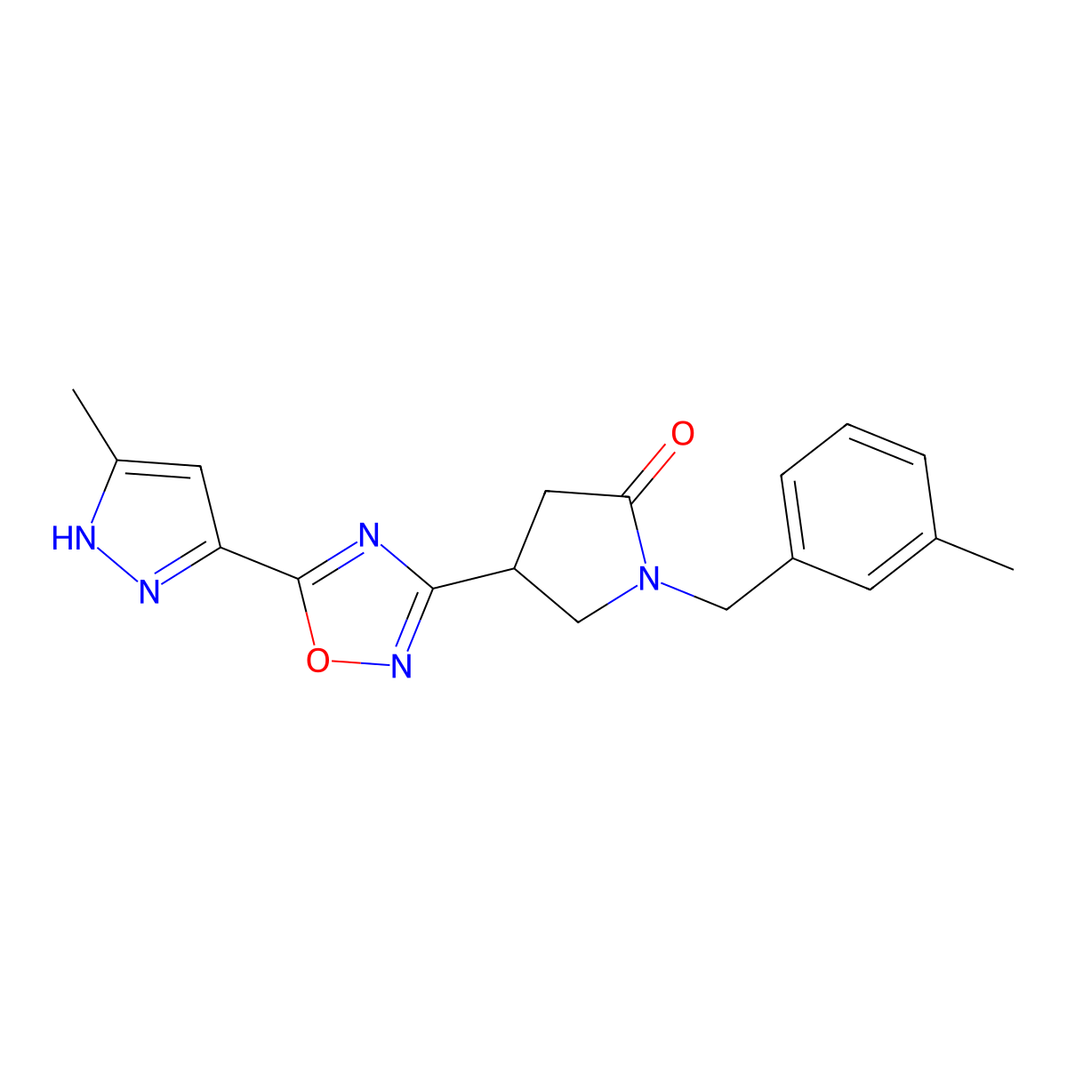 4-(5-(3-methyl-1H-pyrazol-5-yl)-1,2,4-oxadiazol-3-yl)-1-(3-methylbenzyl)pyrrolidin-2-one molecular structure, CAS 1319145-74-8