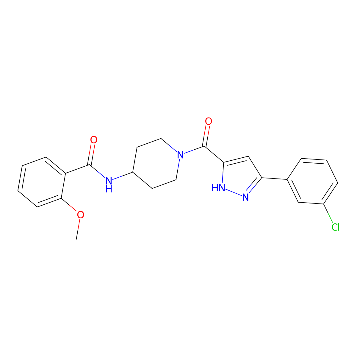 N-(1-(3-(3-chlorophenyl)-1H-pyrazole-5-carbonyl)piperidin-4-yl)-2-methoxybenzamide molecular structure, CAS 1319148-08-7