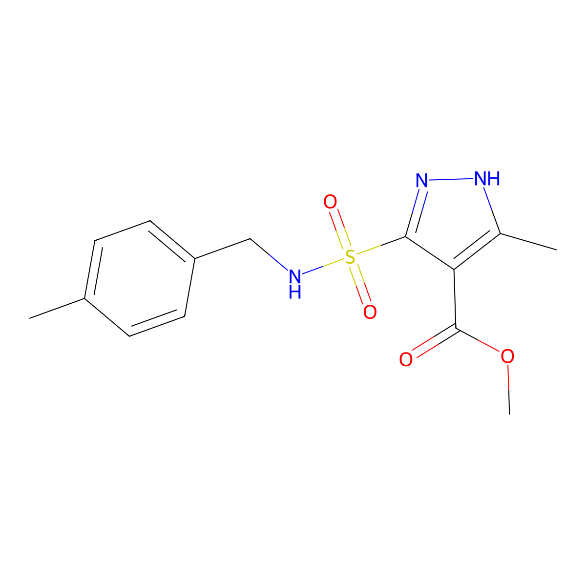 methyl 3-methyl-5-(N-(4-methylbenzyl)sulfamoyl)-1H-pyrazole-4-carboxylate molecular structure, CAS 1319154-01-2
