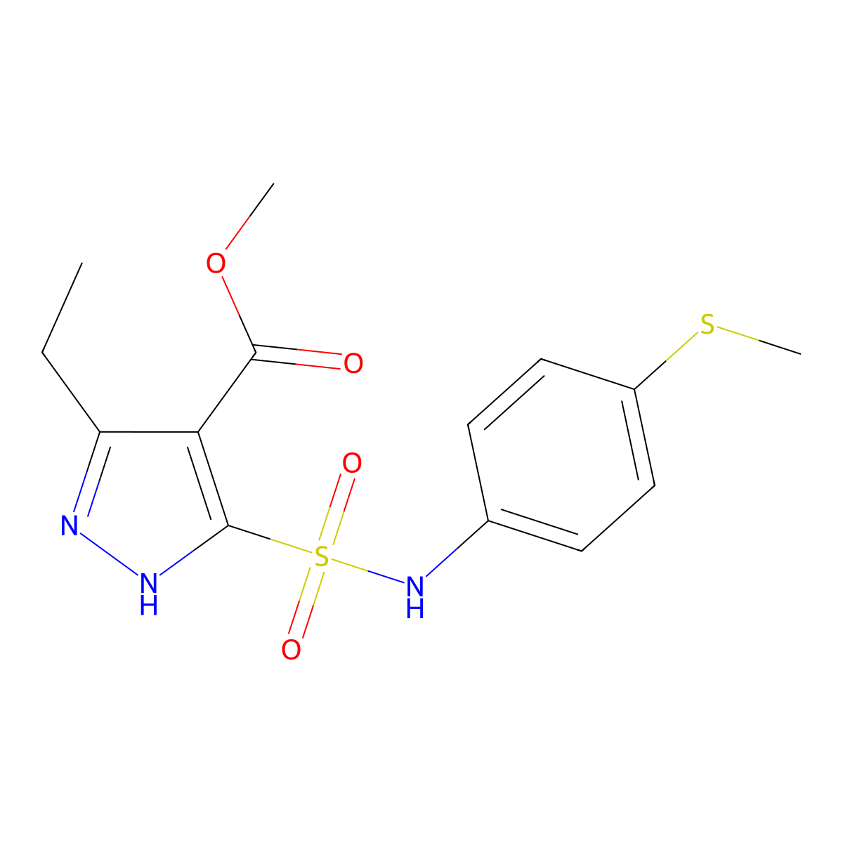 methyl 3-ethyl-5-(N-(4-(methylthio)phenyl)sulfamoyl)-1H-pyrazole-4-carboxylate molecular structure, CAS 1319154-22-7