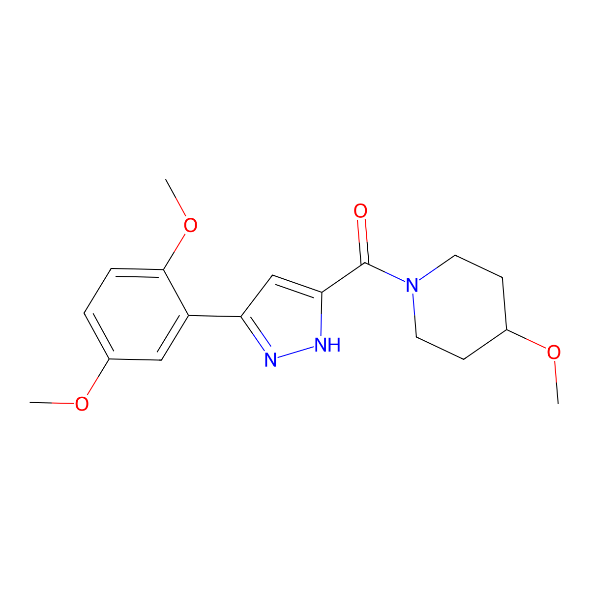 (3-(2,5-dimethoxyphenyl)-1H-pyrazol-5-yl)(4-methoxypiperidin-1-yl)methanone molecular structure, CAS 1319161-76-6
