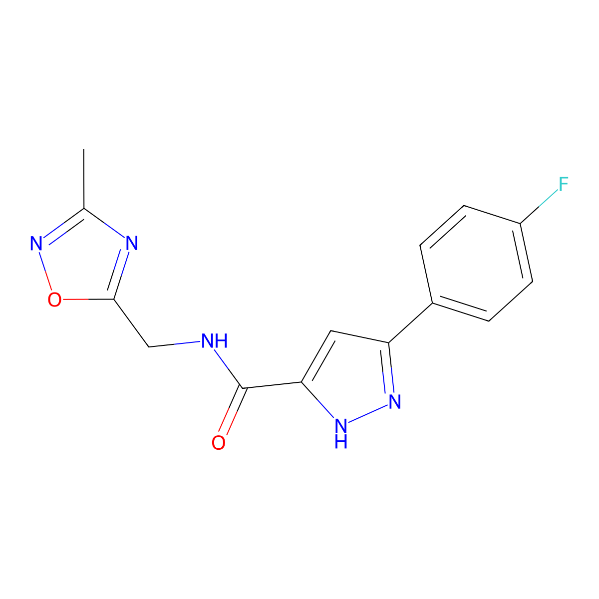 3-(4-fluorophenyl)-N-[(3-methyl-1,2,4-oxadiazol-5-yl)methyl]-1H-pyrazole-5-carboxamide molecular structure, CAS 1319193-87-7