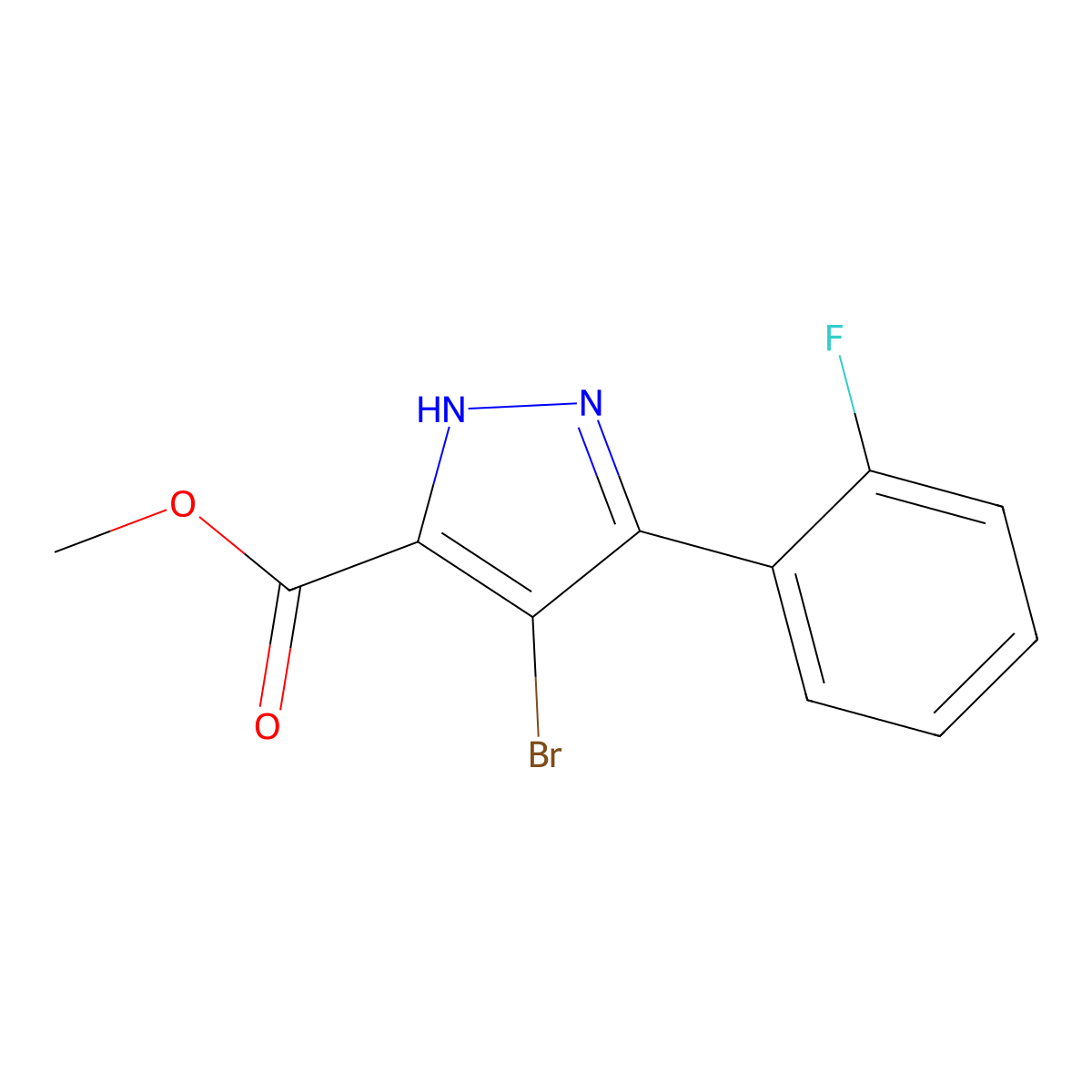 methyl 4-bromo-3-(2-fluorophenyl)-1H-pyrazole-5-carboxylate molecular structure, CAS 1319193-94-6