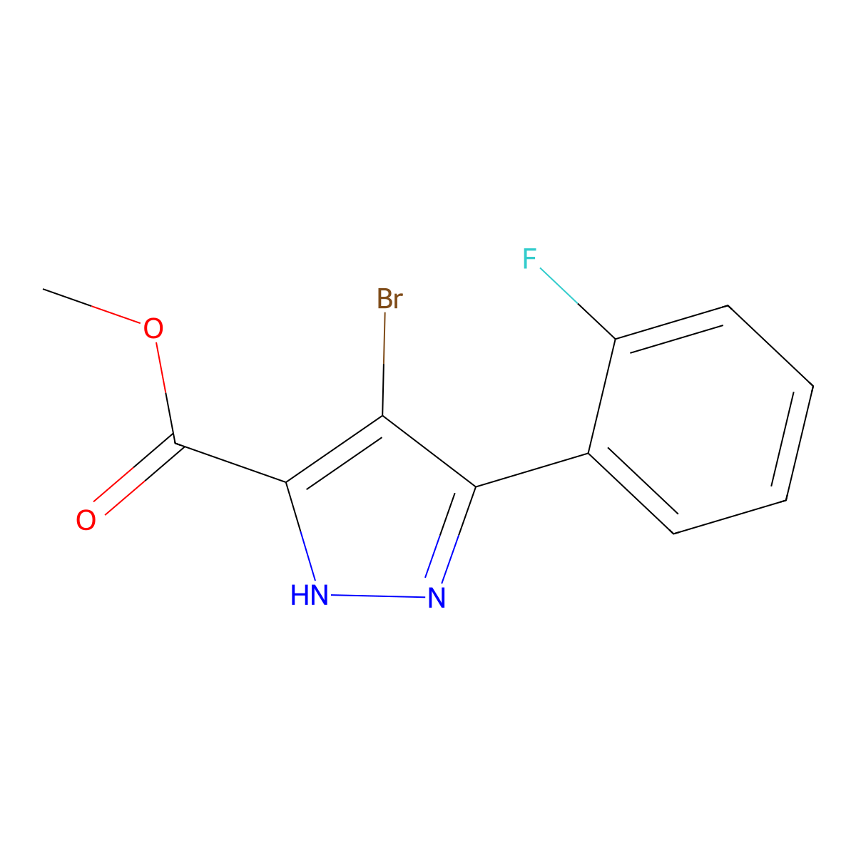 methyl 4-bromo-3-(2-fluorophenyl)-1H-pyrazole-5-carboxylate molecular structure, CAS 1319193-94-6