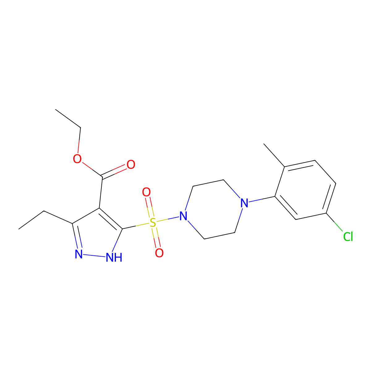 ethyl 5-((4-(5-chloro-2-methylphenyl)piperazin-1-yl)sulfonyl)-3-ethyl-1H-pyrazole-4-carboxylate molecular structure, CAS 1319196-44-5