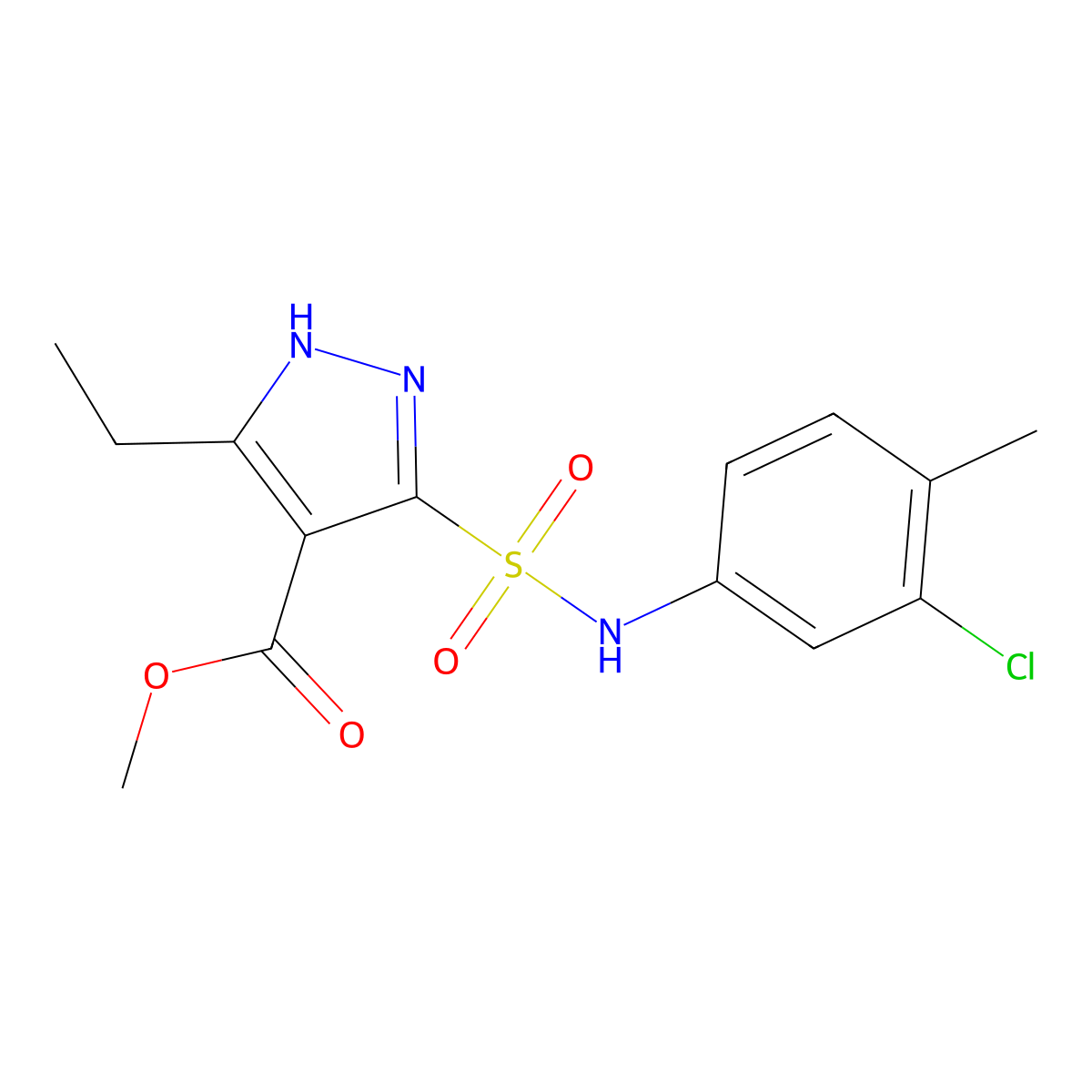methyl 5-(N-(3-chloro-4-methylphenyl)sulfamoyl)-3-ethyl-1H-pyrazole-4-carboxylate molecular structure, CAS 1319196-84-3