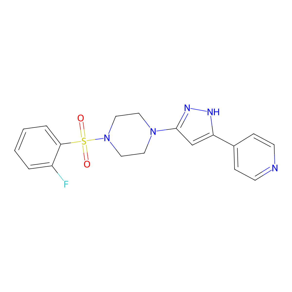 1-[(2-fluorophenyl)sulfonyl]-4-[3-(4-pyridyl)-1H-pyrazol-5-yl]piperazine molecular structure, CAS 1319197-42-6