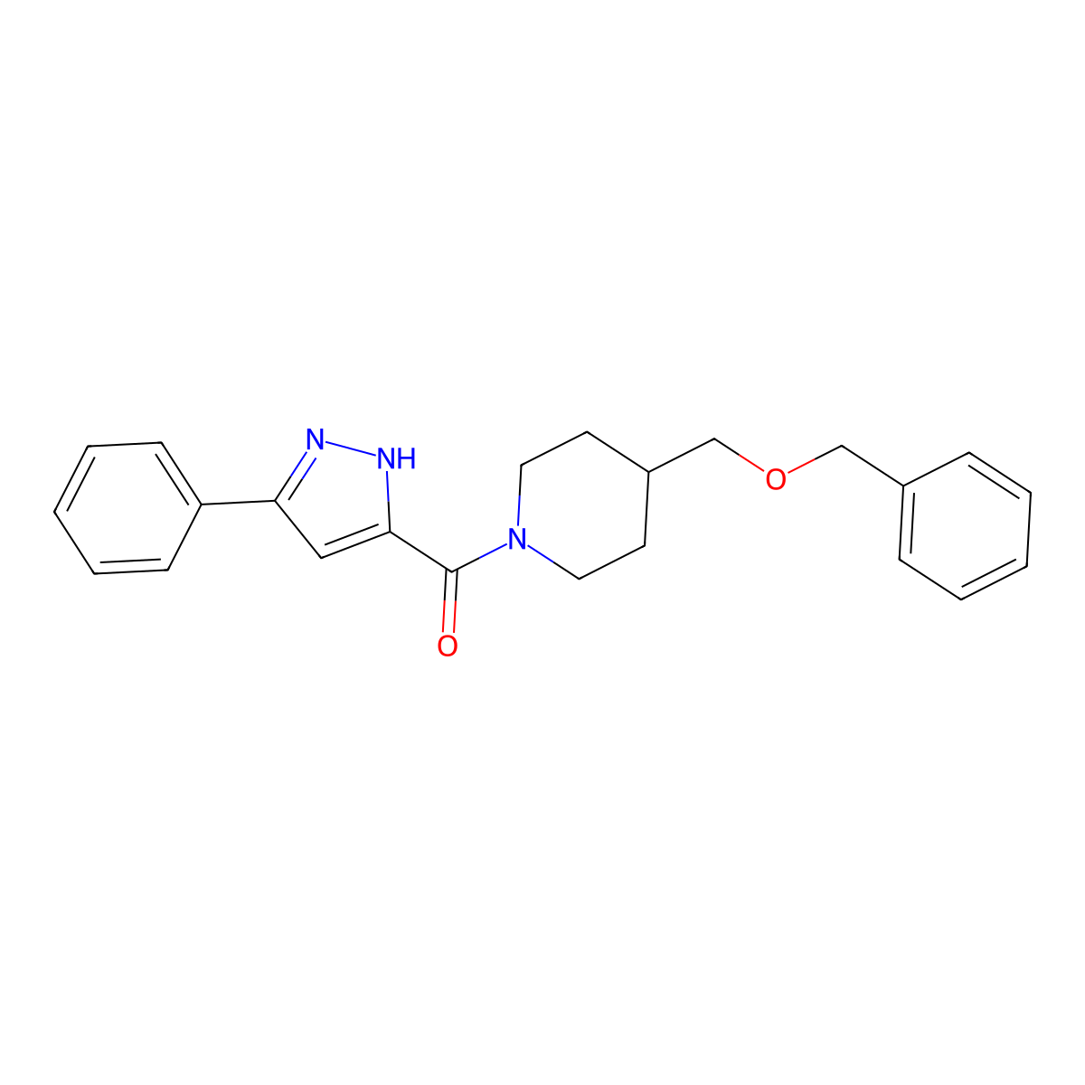 (4-((benzyloxy)methyl)piperidin-1-yl)(3-phenyl-1H-pyrazol-5-yl)methanone molecular structure, CAS 1319199-24-0