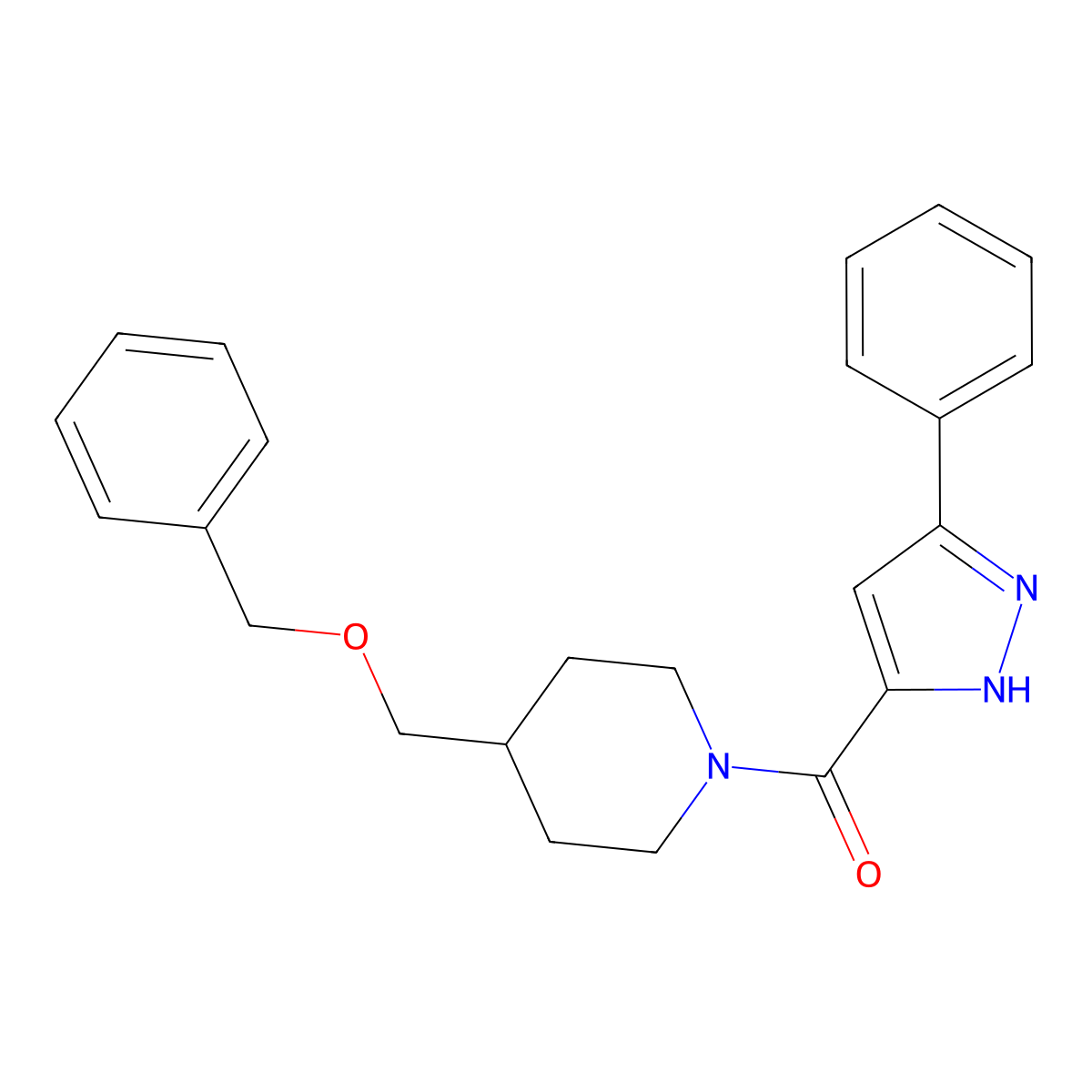 (4-((benzyloxy)methyl)piperidin-1-yl)(3-phenyl-1H-pyrazol-5-yl)methanone molecular structure, CAS 1319199-24-0