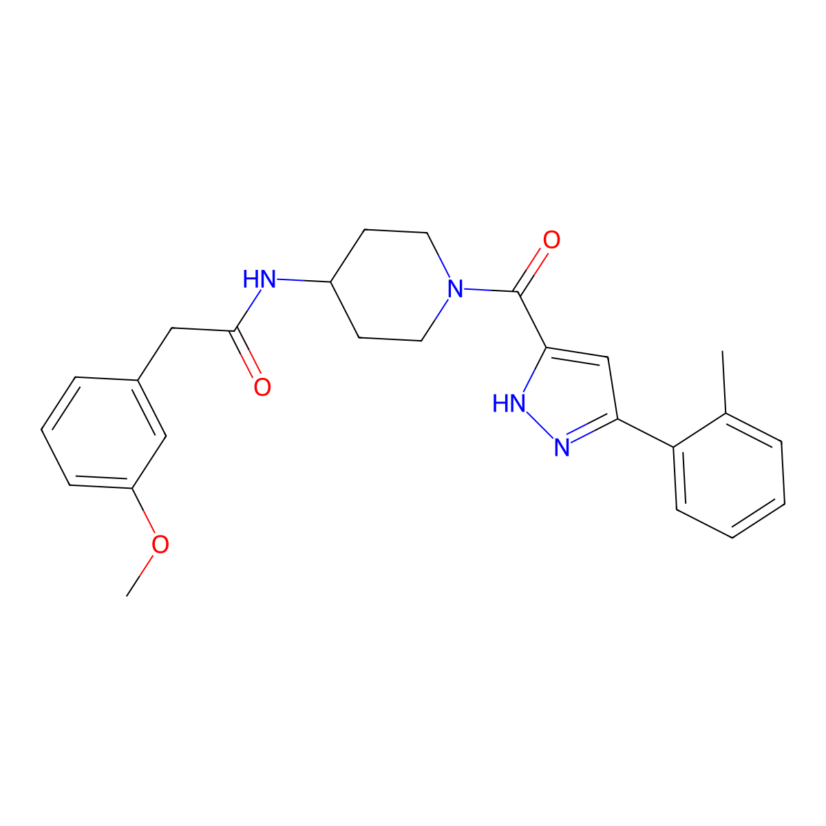 2-(3-methoxyphenyl)-N-(1-(3-(o-tolyl)-1H-pyrazole-5-carbonyl)piperidin-4-yl)acetamide molecular structure, CAS 1319203-63-8