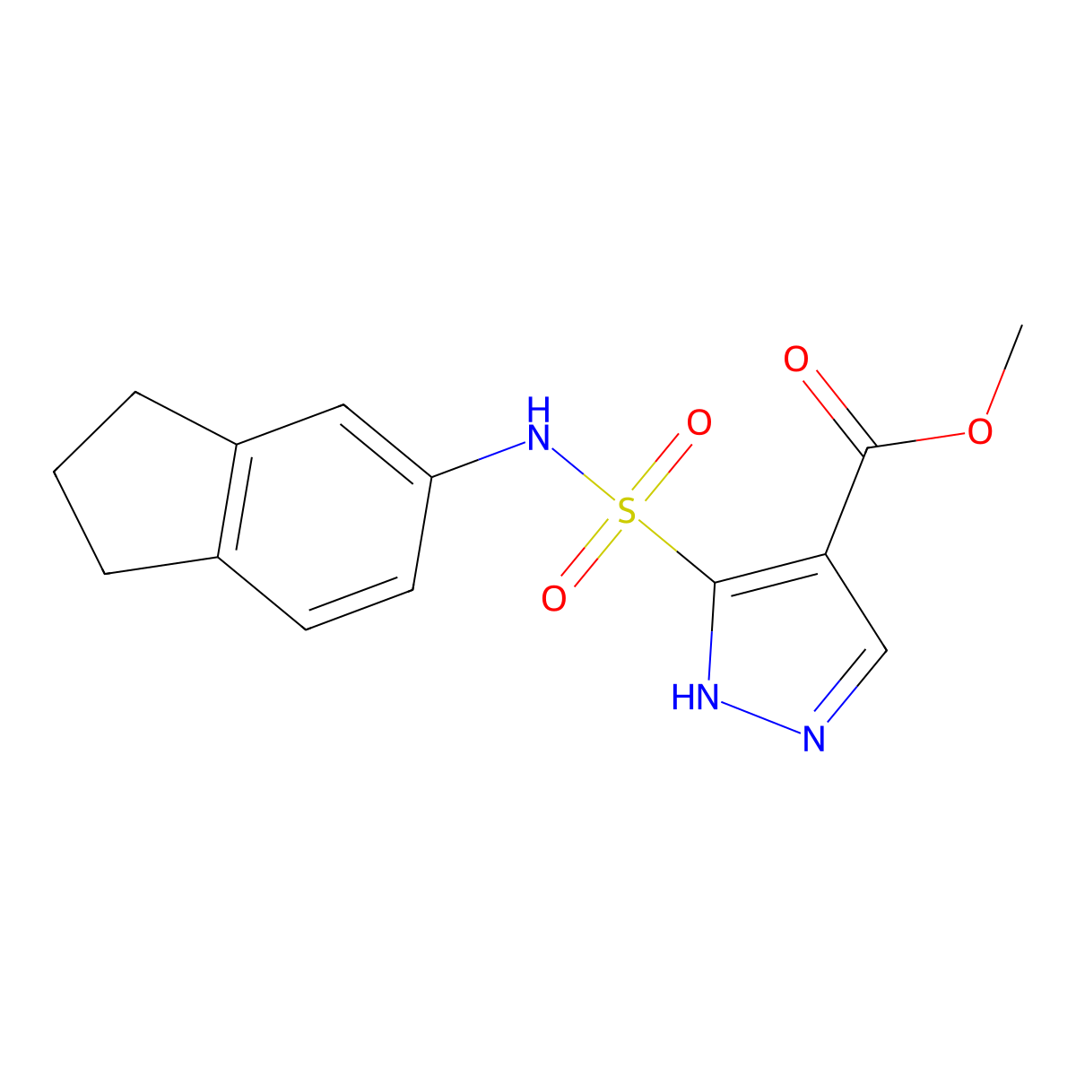 methyl 5-(N-(2,3-dihydro-1H-inden-5-yl)sulfamoyl)-1H-pyrazole-4-carboxylate molecular structure, CAS 1319203-75-2