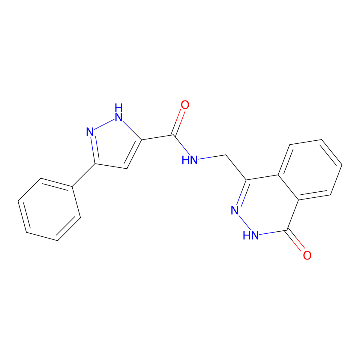 N-((4-oxo-3,4-dihydrophthalazin-1-yl)methyl)-3-phenyl-1H-pyrazole-5-carboxamide molecular structure, CAS 1319206-45-5