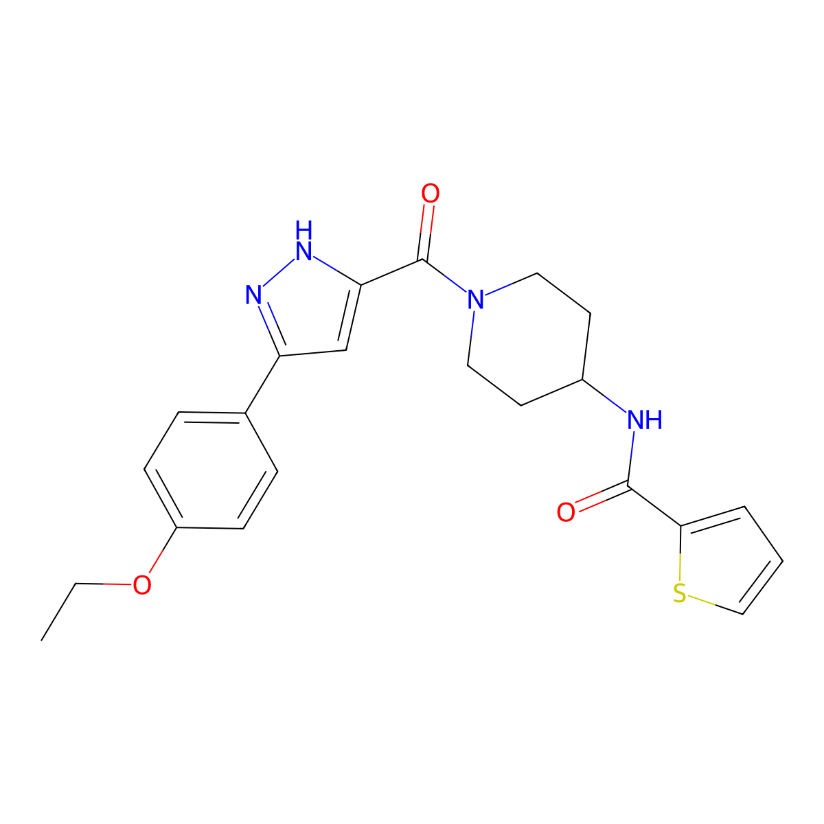 N-{1-[3-(4-ethoxyphenyl)-1H-pyrazole-5-carbonyl]piperidin-4-yl}thiophene-2-carboxamide molecular structure, CAS 1319206-60-4