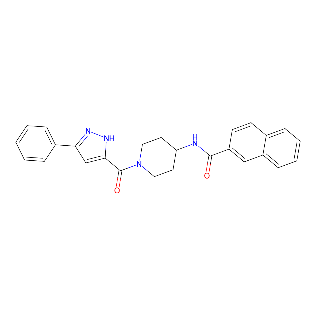 N-(1-(3-phenyl-1H-pyrazole-5-carbonyl)piperidin-4-yl)-2-naphthamide molecular structure, CAS 1319206-72-8