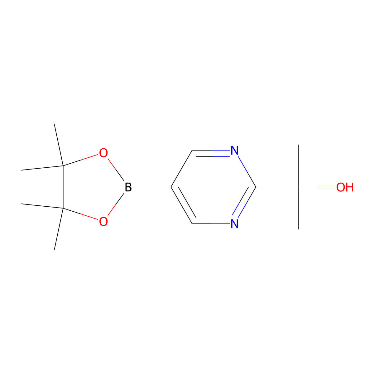2-[5-(4,4,5,5-Tetramethyl-1,3,2-dioxaborolan-2-yl)pyrimidin-2-yl]propan-2-ol molecular structure, CAS 1319255-87-2