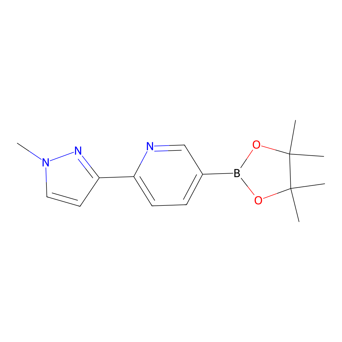 2-(1-methyl-1H-pyrazol-3-yl)-5-(4,4,5,5-tetramethyl-1,3,2-dioxaborolan-2-yl)pyridine molecular structure, CAS 1319258-04-2
