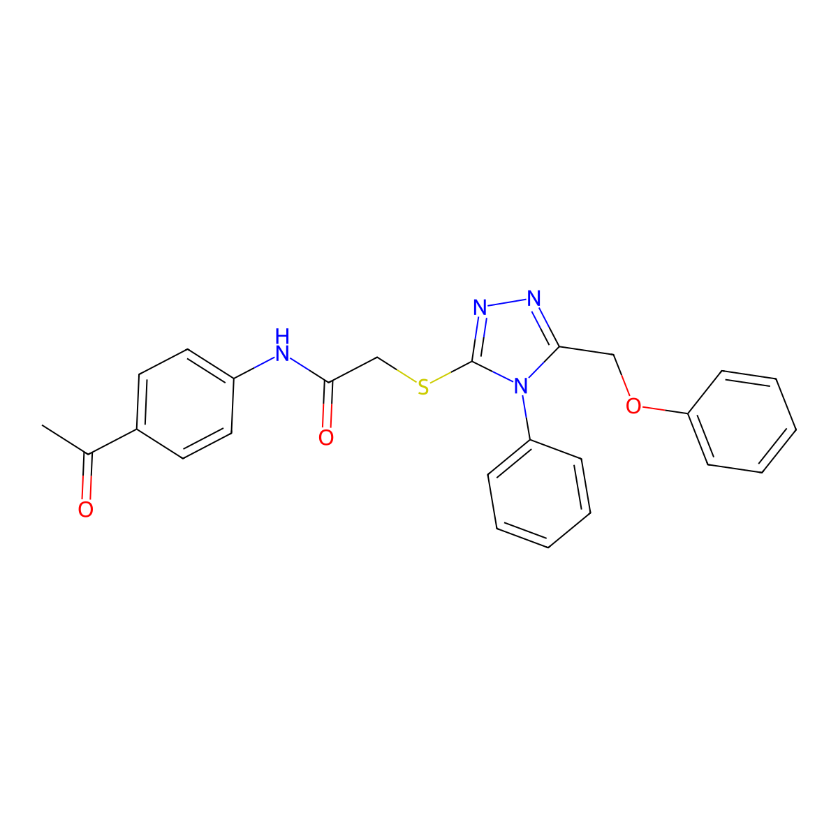 N-(4-acetylphenyl)-2-[[5-(phenoxymethyl)-4-phenyl-1,2,4-triazol-3-yl]sulfanyl]acetamide molecular structure, CAS 131942-78-4