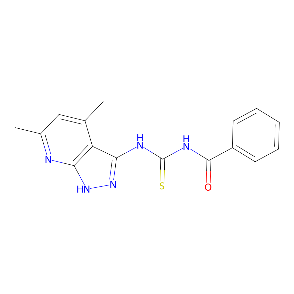 N-benzoyl-N'-(4,6-dimethyl-1H-pyrazolo[3,4-b]pyridin-3-yl)thiourea molecular structure, CAS 131945-11-4