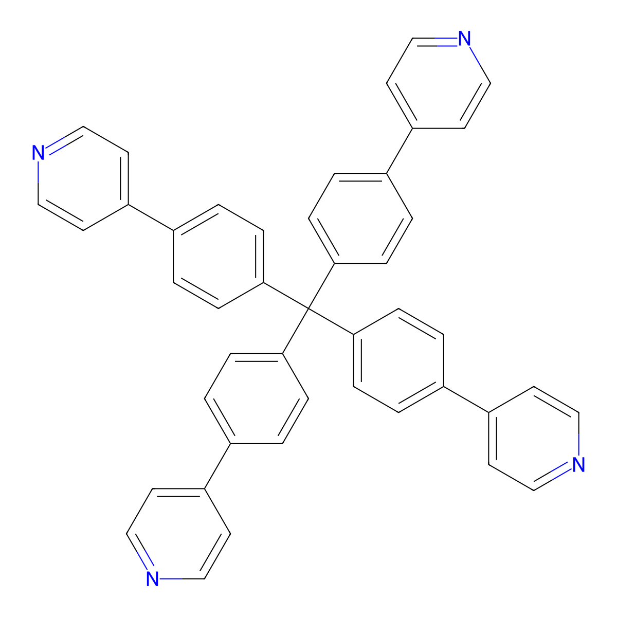 Tetrakis(4-(pyridin-4-yl)phenyl)methane molecular structure, CAS 1319736-15-6