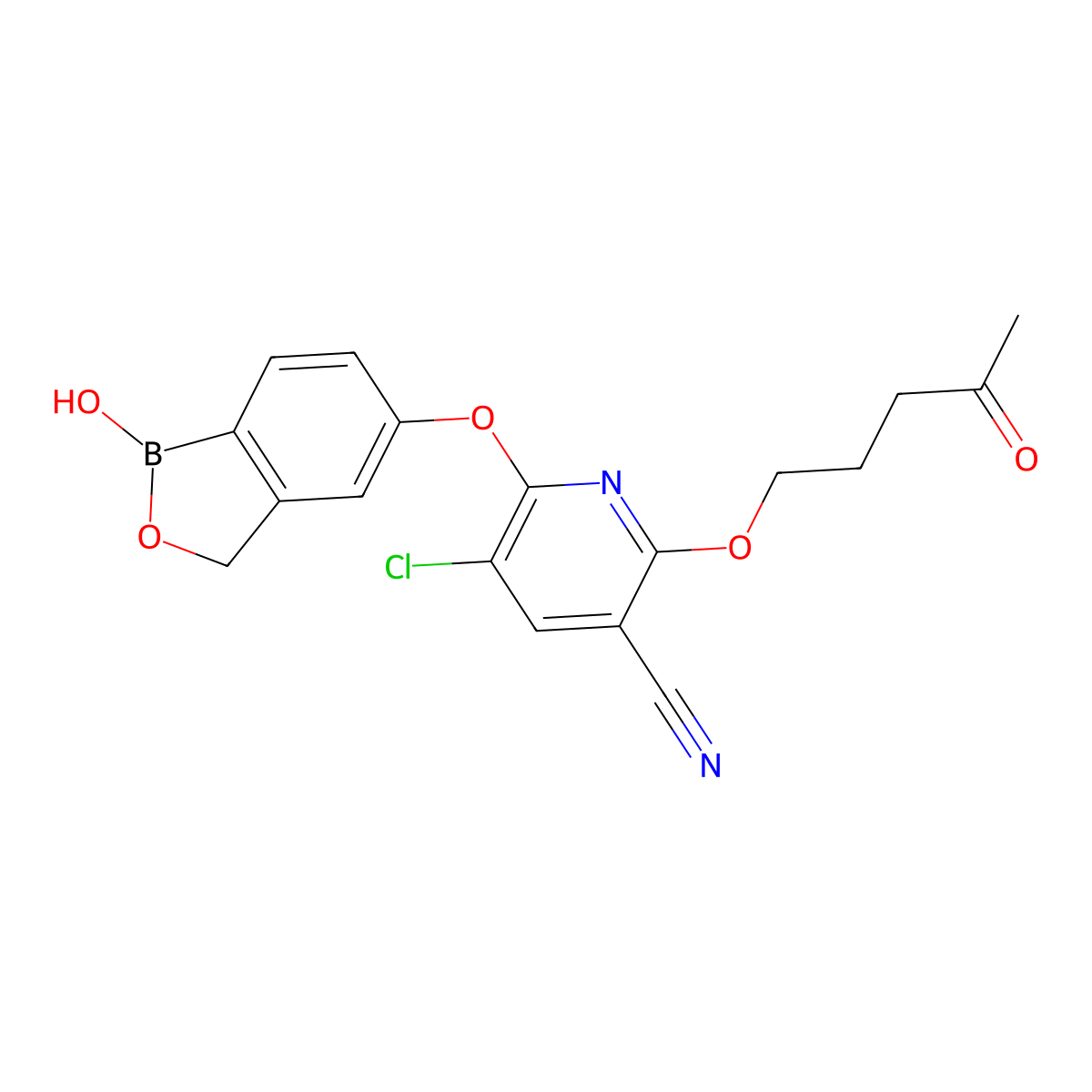 5-Chloro-6-[(1,3-dihydro-1-hydroxy-2,1-benzoxaborol-5-YL)oxy]-2-[(4-oxopentyl)oxy]-3-pyridinecarbonitrile molecular structure, CAS 1319804-84-6