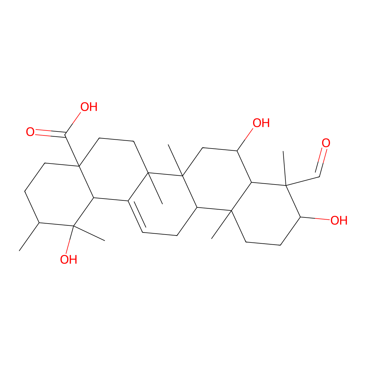 9-Formyl-1,8,10-trihydroxy-1,2,6a,6b,9,12a-hexamethyl-2,3,4,5,6,6a,7,8,8a,10,11,12,13,14b-tetradecahydropicene-4a-carboxylic acid molecular structure, CAS 131984-82-2