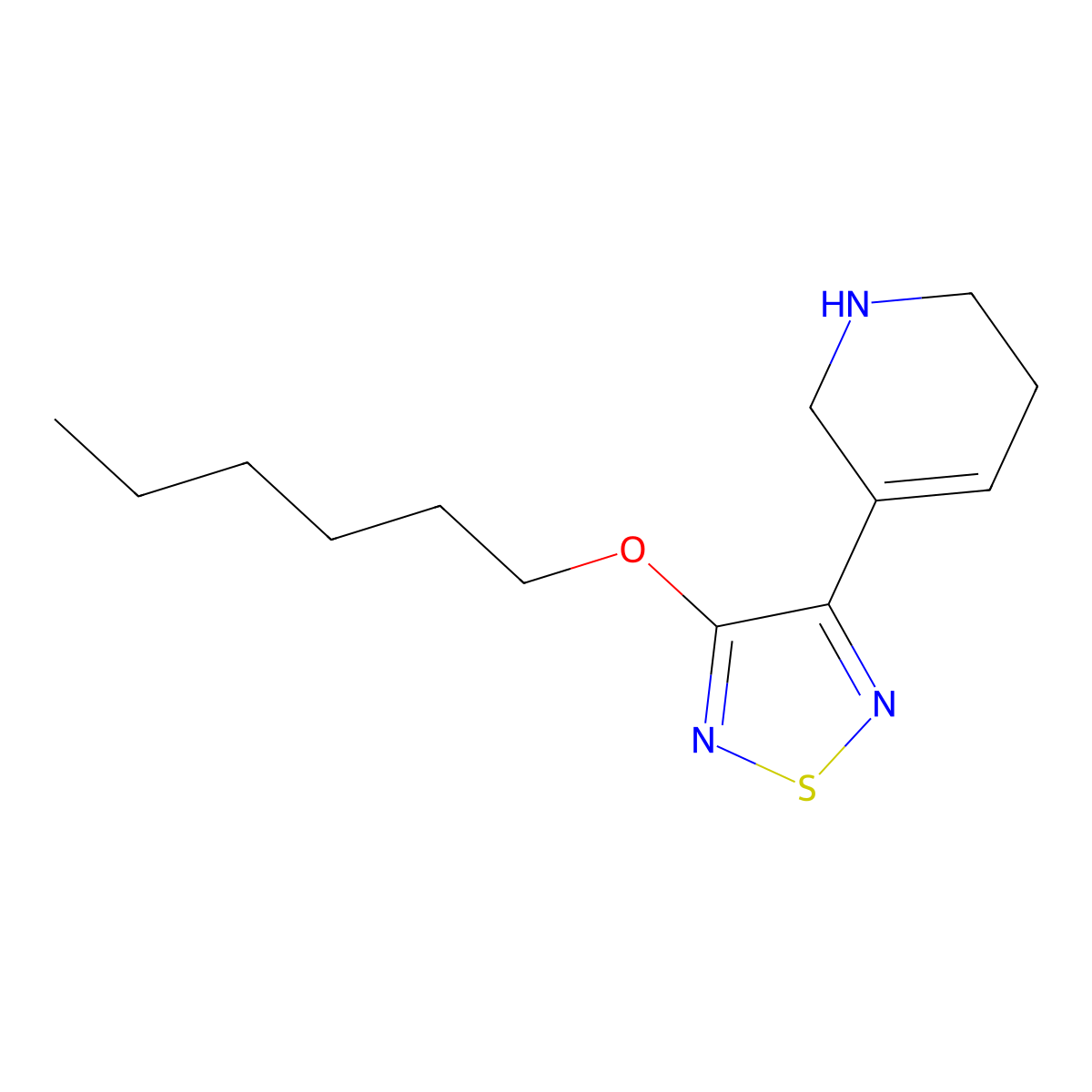 5-(4-(Hexyloxy)-1,2,5-thiadiazol-3-yl)-1,2,3,6-tetrahydropyridine molecular structure, CAS 131986-96-4