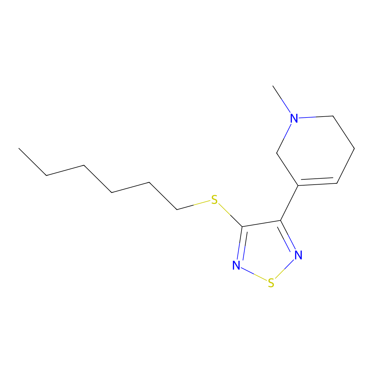 3-(3-(Hexylthio)-1,2,5-thiadiazol-4-yl)-1,2,5,6-tetrahydro-1-methylpyridine molecular structure, CAS 131987-54-7