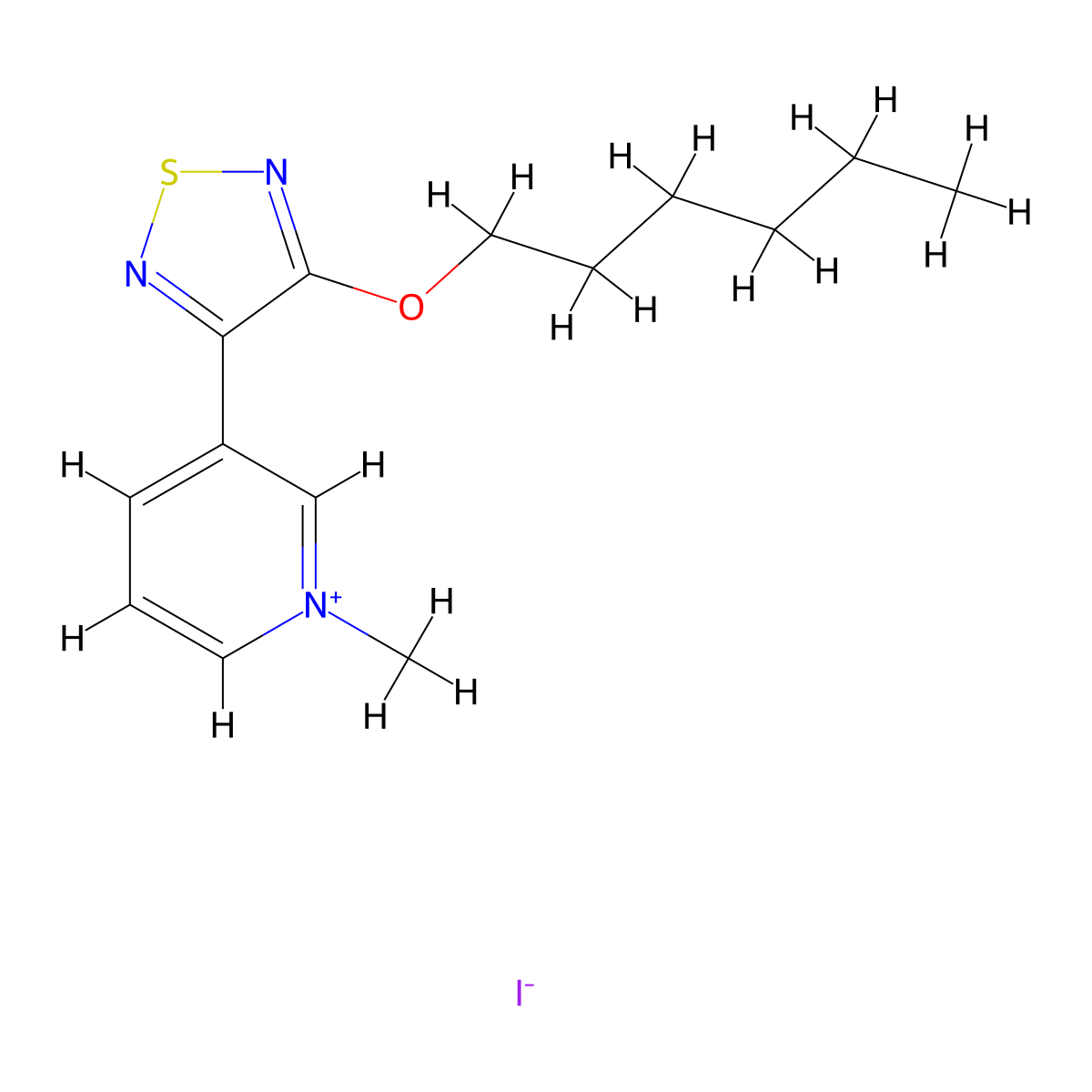 3-(4-Hexyloxy-1,2,5-thiadiazol-3-yl)-1-methylpyridinium iodide molecular structure, CAS 131988-19-7