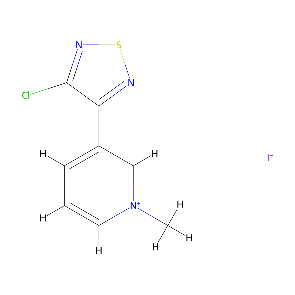 3-(4-Chloro-1,2,5-thiadiazol-3-yl)-1-methylpyridinium iodide molecular structure, CAS 131988-25-5