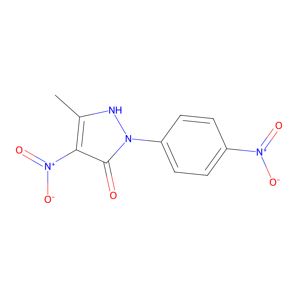 3-methyl-4-nitro-1-(4-nitrophenyl)-1H-pyrazol-5-ol molecular structure, CAS 132-42-3