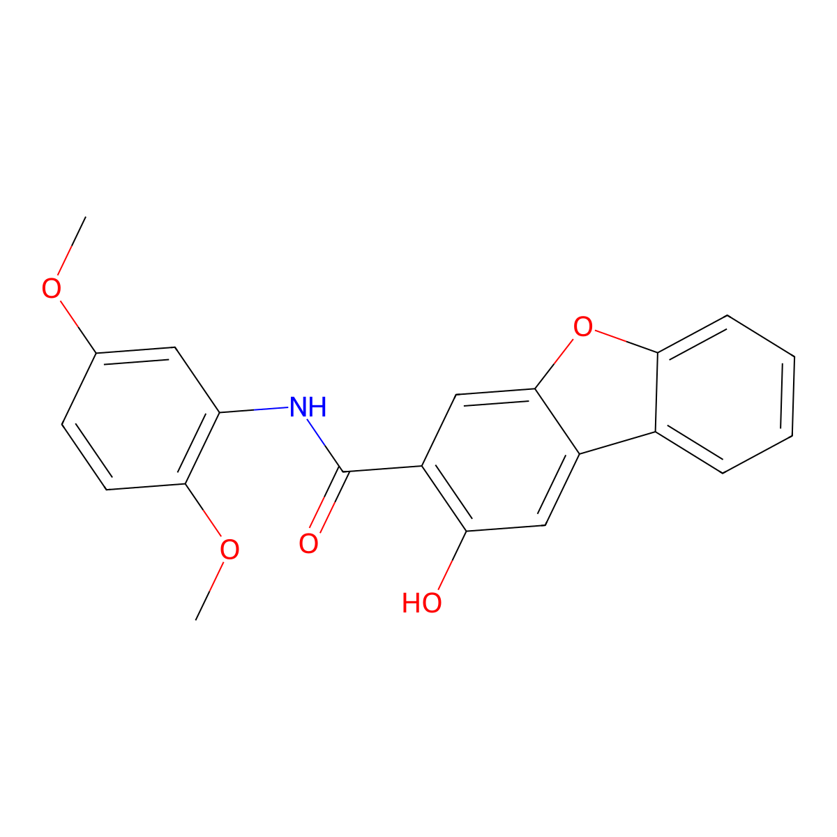 3-Dibenzofurancarboxamide, N-(2,5-dimethoxyphenyl)-2-hydroxy- molecular structure, CAS 132-62-7