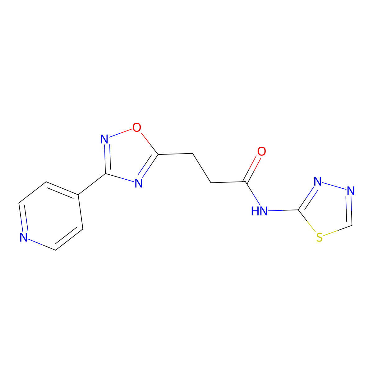 3-(3-(pyridin-4-yl)-1,2,4-oxadiazol-5-yl)-N-(1,3,4-thiadiazol-2-yl)propanamide molecular structure, CAS 1320120-86-2