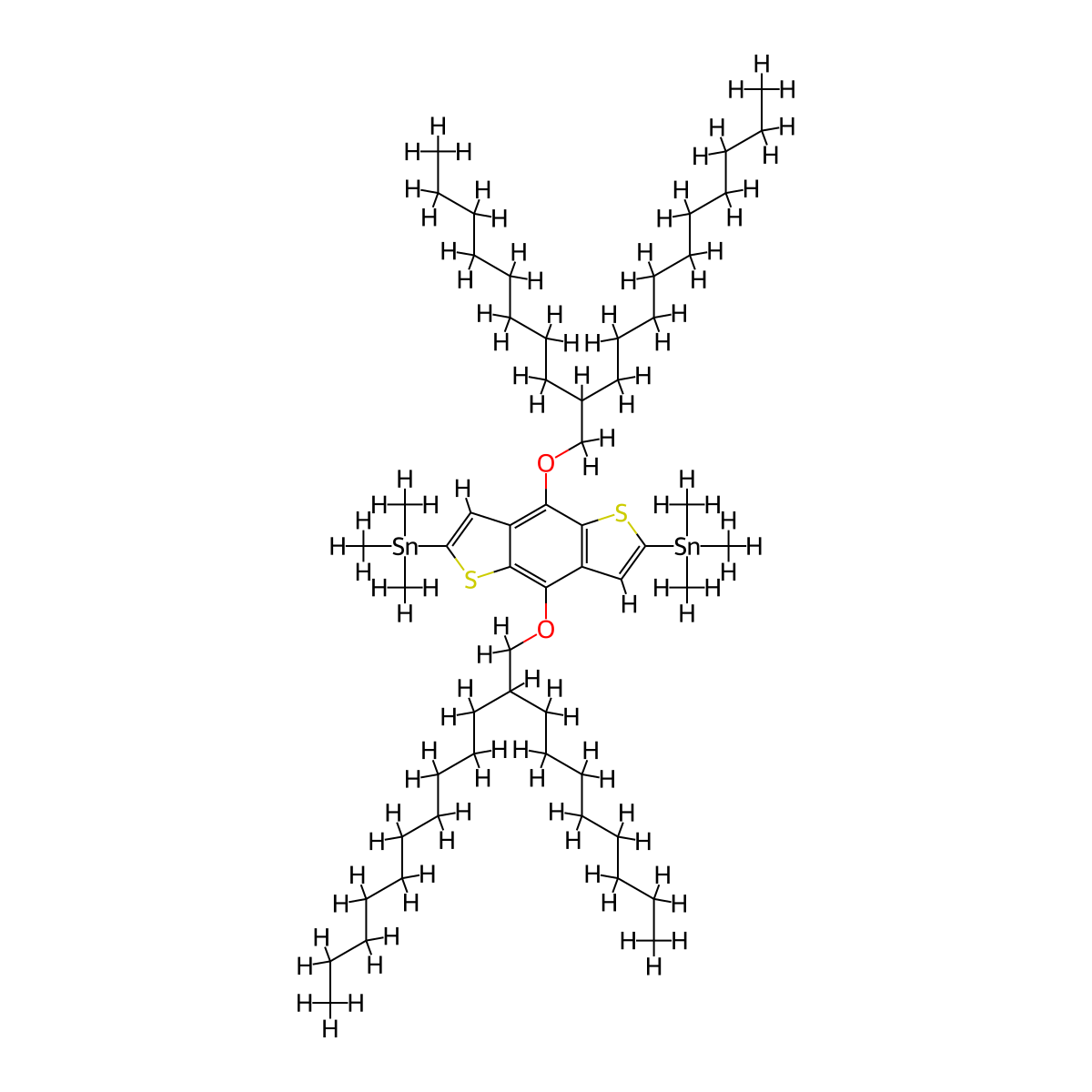 1,1'-(4,8-Bis((2-octyldodecyl)oxy)benzo(1,2-b:4,5-b')dithiophene-2,6-diyl)bis(1,1,1-trimethylstannane) molecular structure, CAS 1320201-22-6