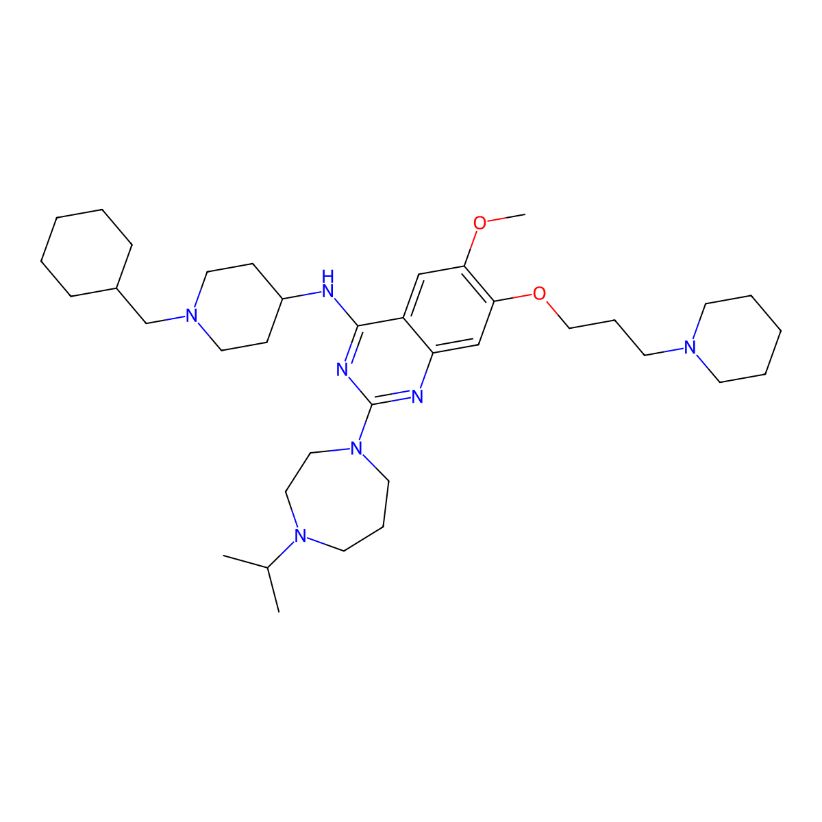 N-(1-(Cyclohexylmethyl)piperidin-4-yl)-2-(4-isopropyl-1,4-diazepan-1-yl)-6-methoxy-7-(3-(piperidin-1-yl)propoxy)quinazolin-4-amine molecular structure, CAS 1320288-19-4