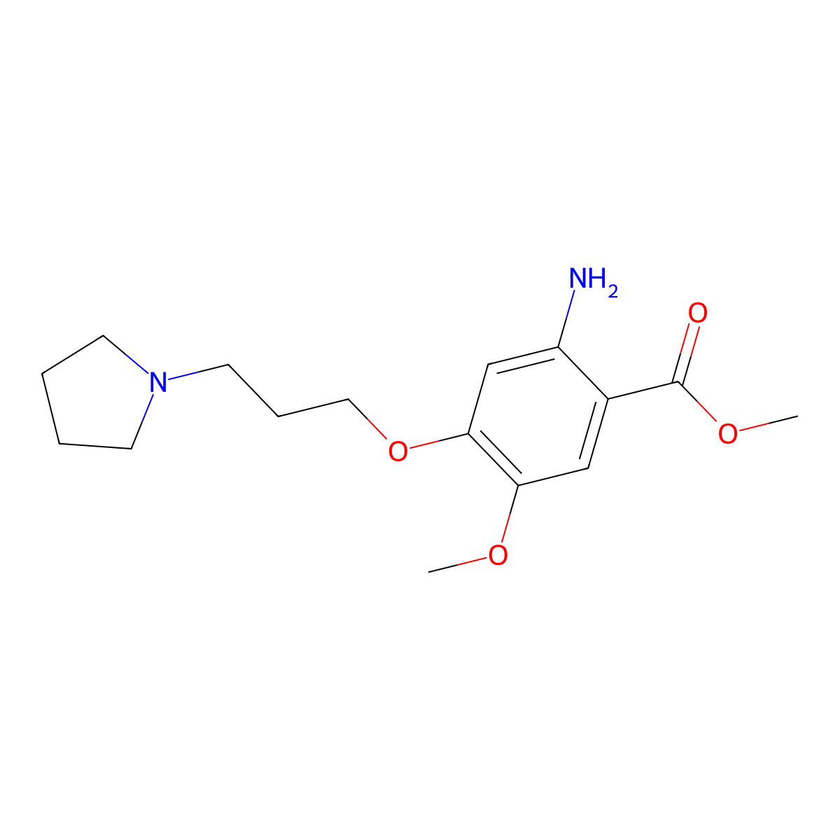 Benzoic acid, 2-amino-5-methoxy-4-(3-(1-pyrrolidinyl)propoxy)-, methyl ester molecular structure, CAS 1320288-24-1