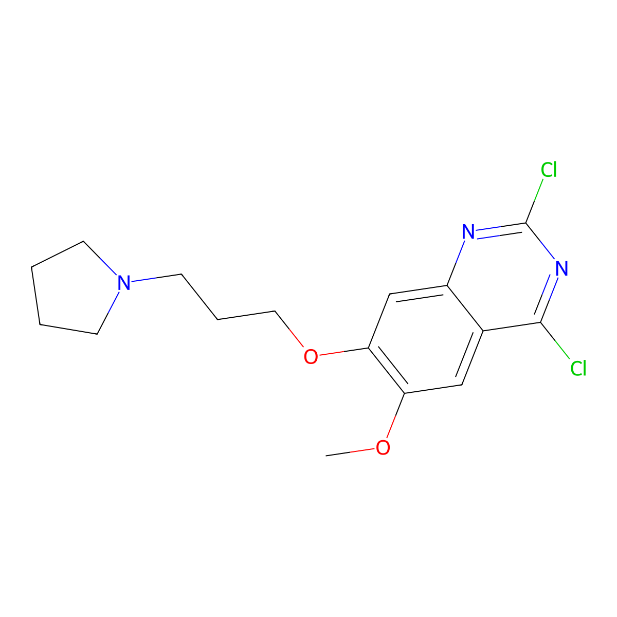 2,4-Dichloro-6-methoxy-7-(3-(pyrrolidin-1-yl)propoxy)quinazoline molecular structure, CAS 1320288-30-9