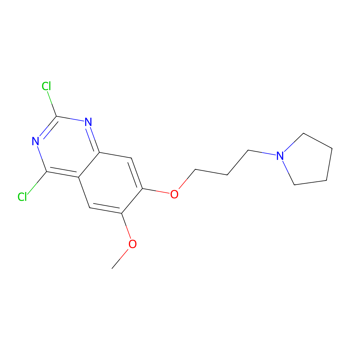 2,4-Dichloro-6-methoxy-7-(3-(pyrrolidin-1-yl)propoxy)quinazoline molecular structure, CAS 1320288-30-9